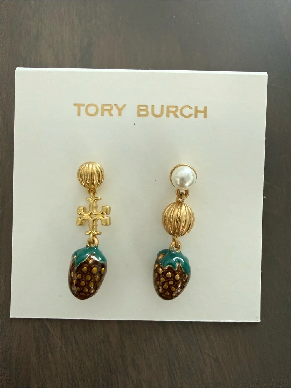 Tory Burch NWT Logo Strawberry Charm Drop Earrings $125 MSRP